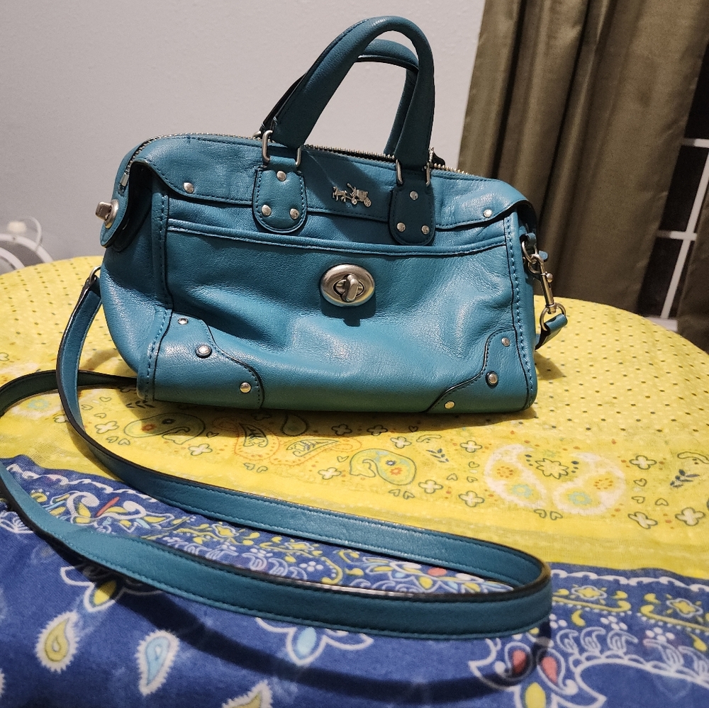 Teal Leather Coach Purse Crossbody